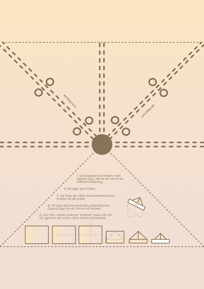 Instructions for assembling a safari hat with illustrations and text on a beige background